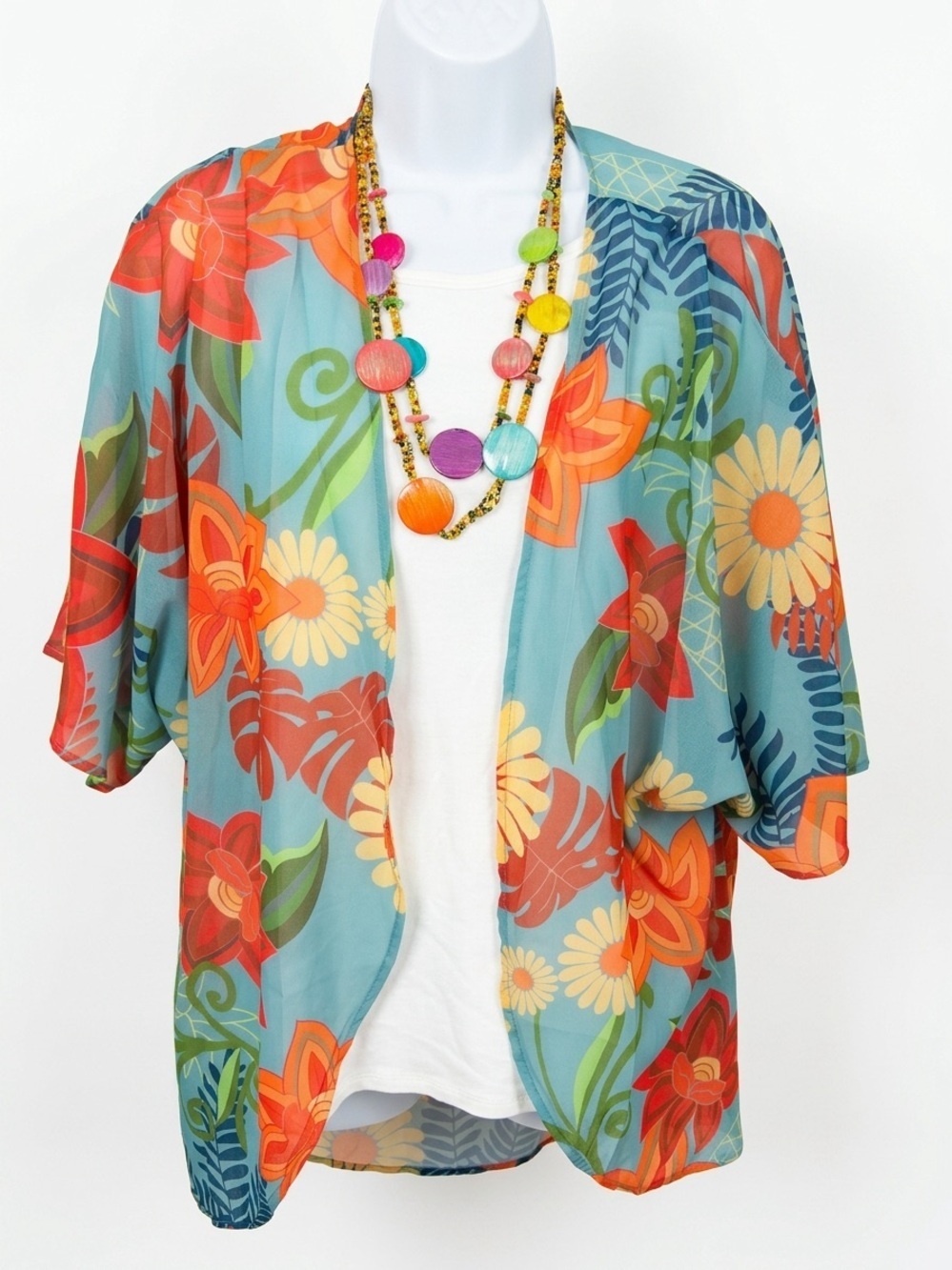 Sheer Floral Kimono Cardigan Lightweight Summer Beach Cover Up